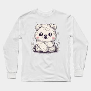 Cute Kawaii Fluffy White Animal Adorable Eyes Long Sleeve T-Shirt